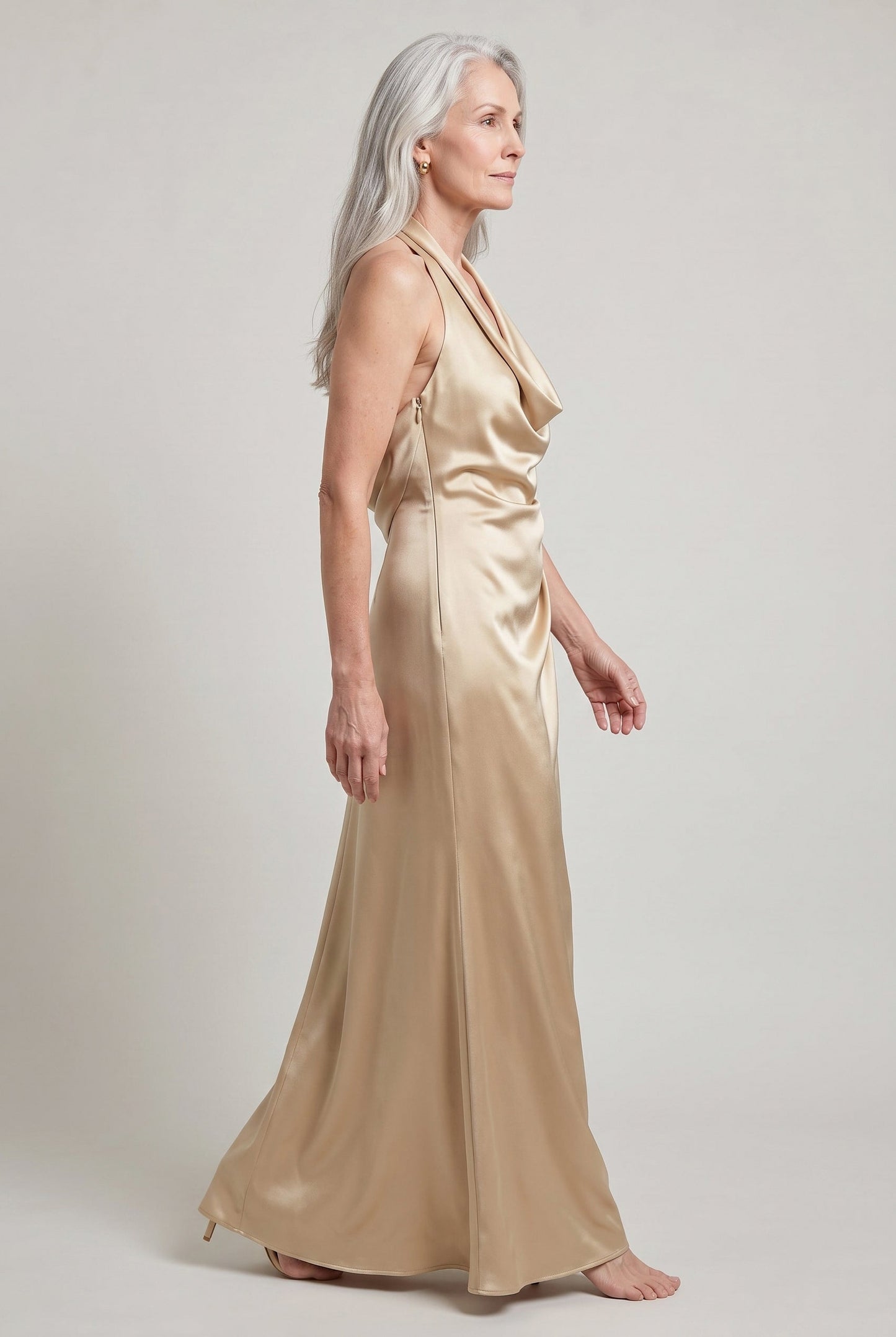 Satin Halter Cowl Maxi Dress