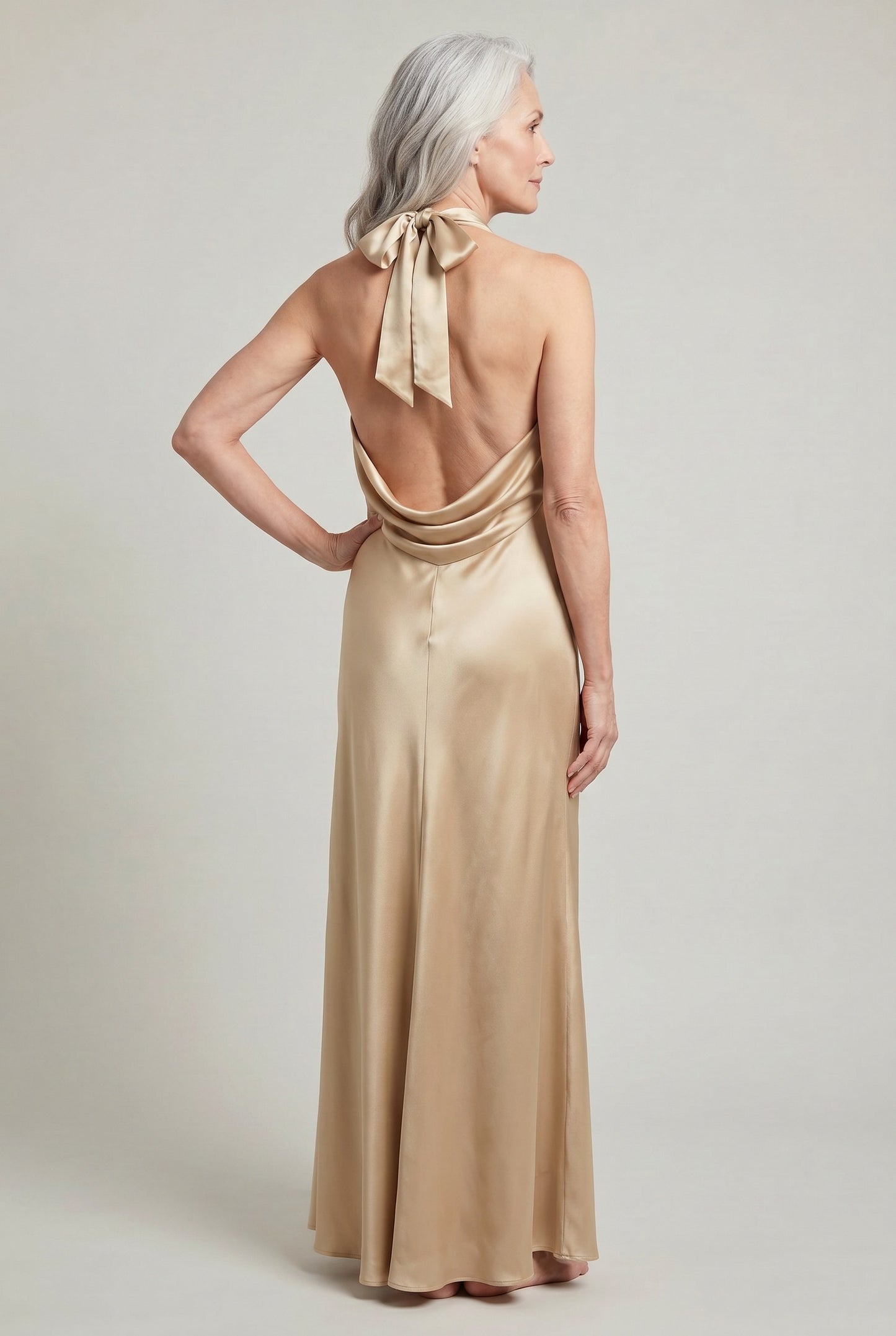 Satin Halter Cowl Maxi Dress