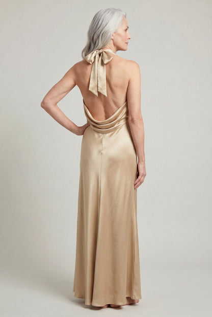 Satin Halter Cowl Maxi Dress