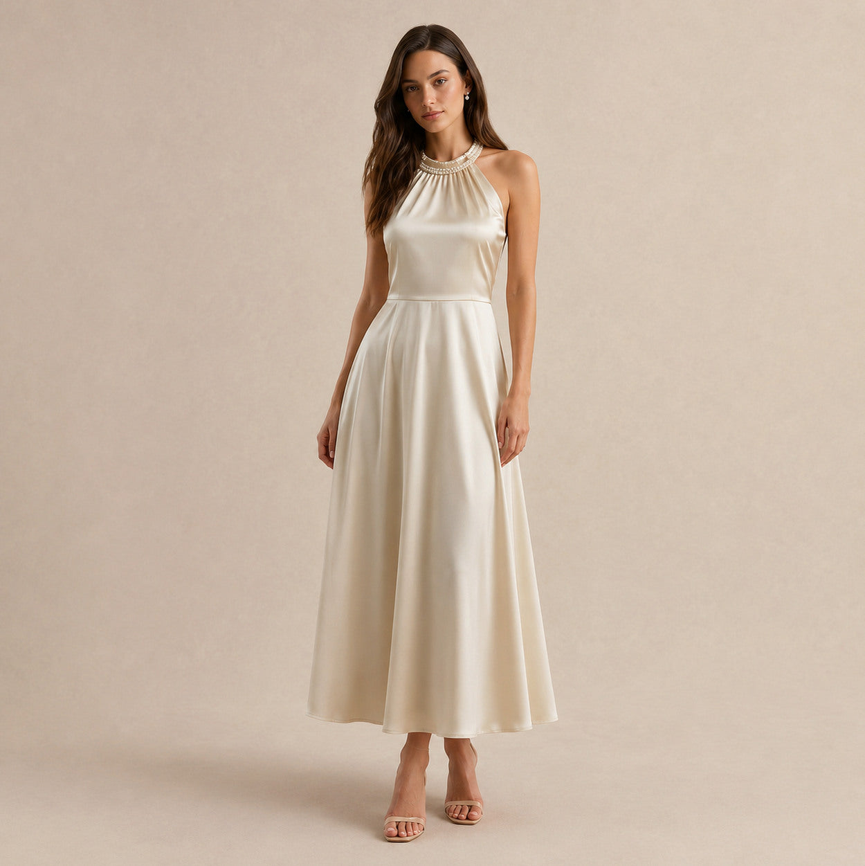 Satin Halter Formal Maxi Dress