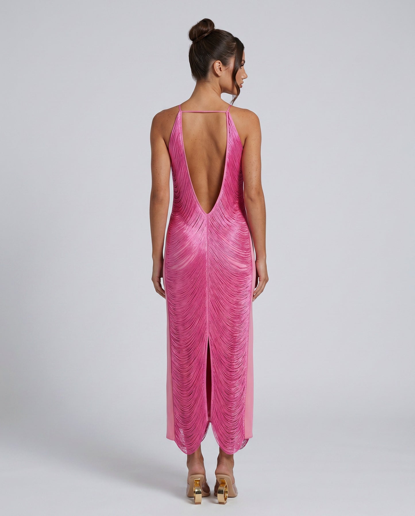 Satin Halter Pleated Formal Midi Dress