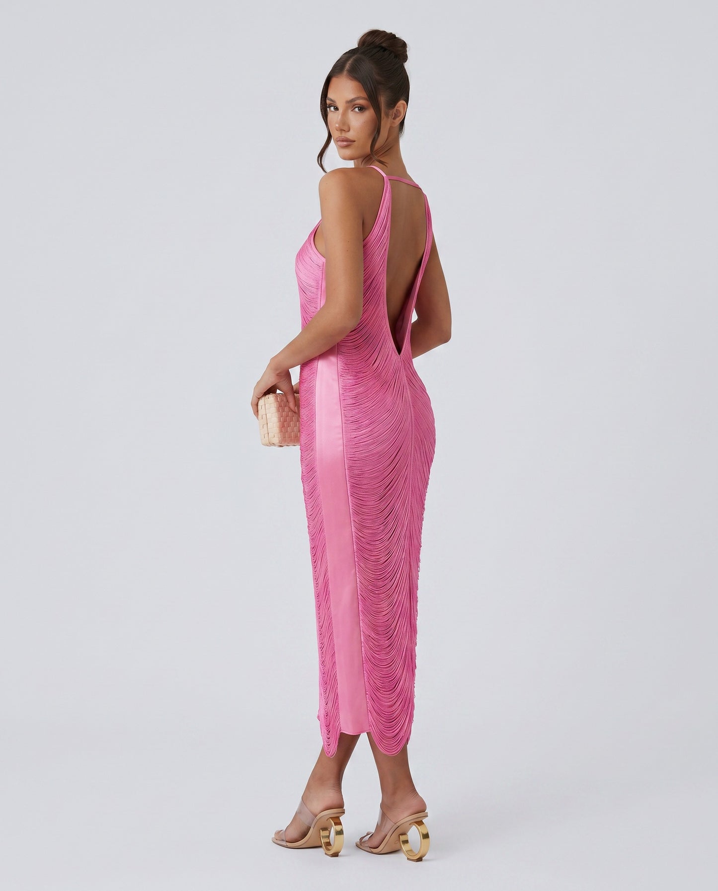 Satin Halter Pleated Formal Midi Dress