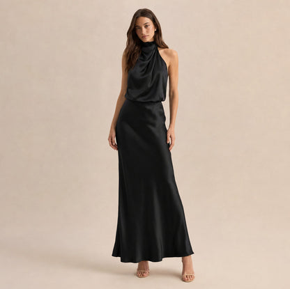 Satin High Neck Formal Maxi Dress