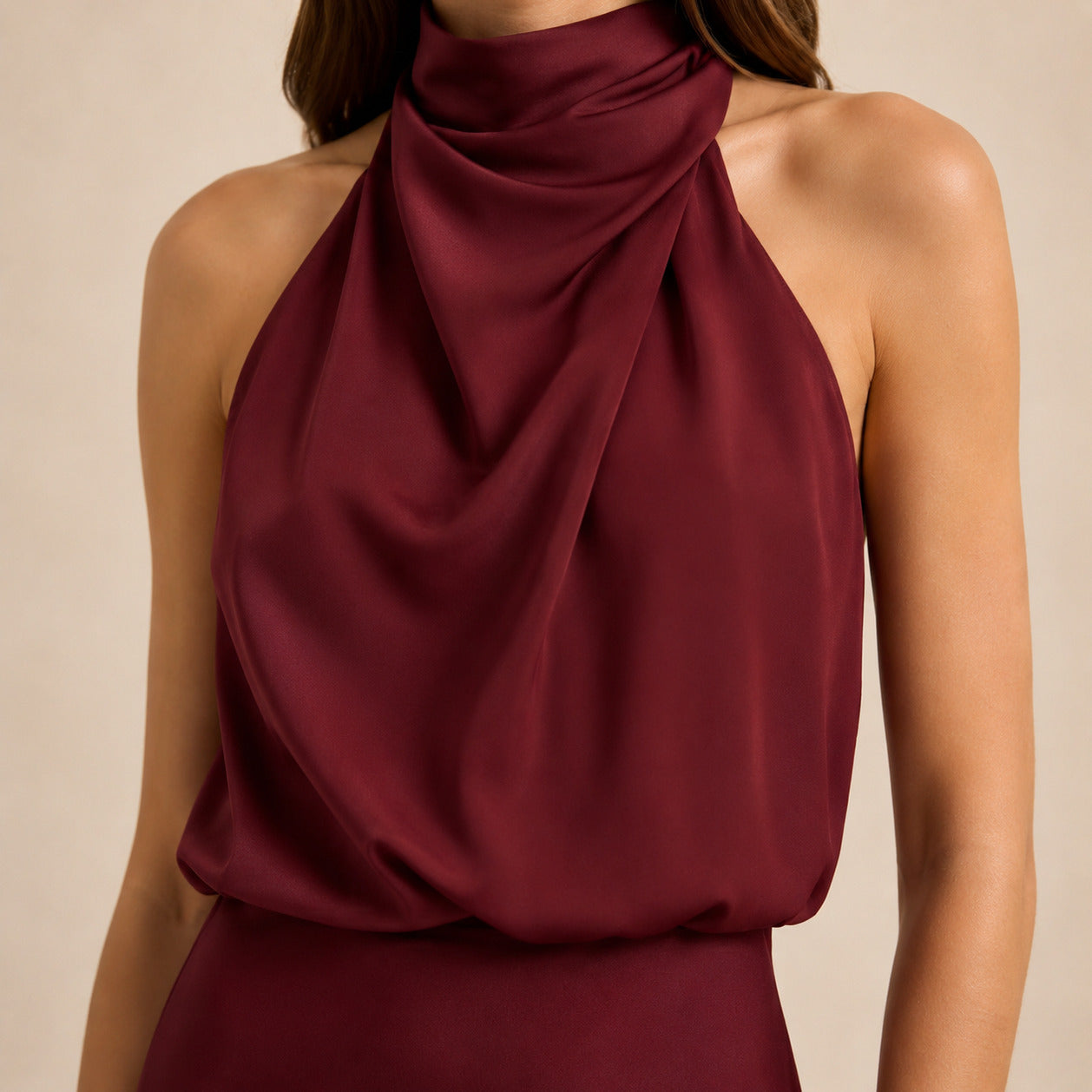 Satin High Neck Formal Maxi Dress