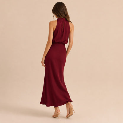 Satin High Neck Formal Maxi Dress