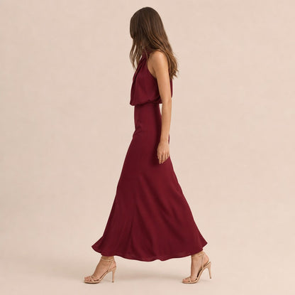Satin High Neck Formal Maxi Dress