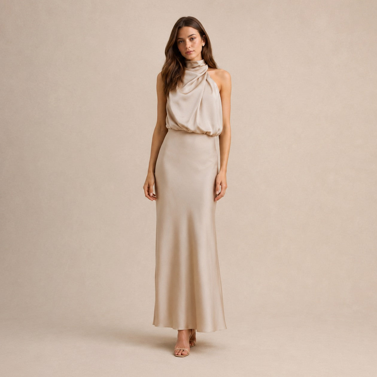 Satin High Neck Formal Maxi Dress