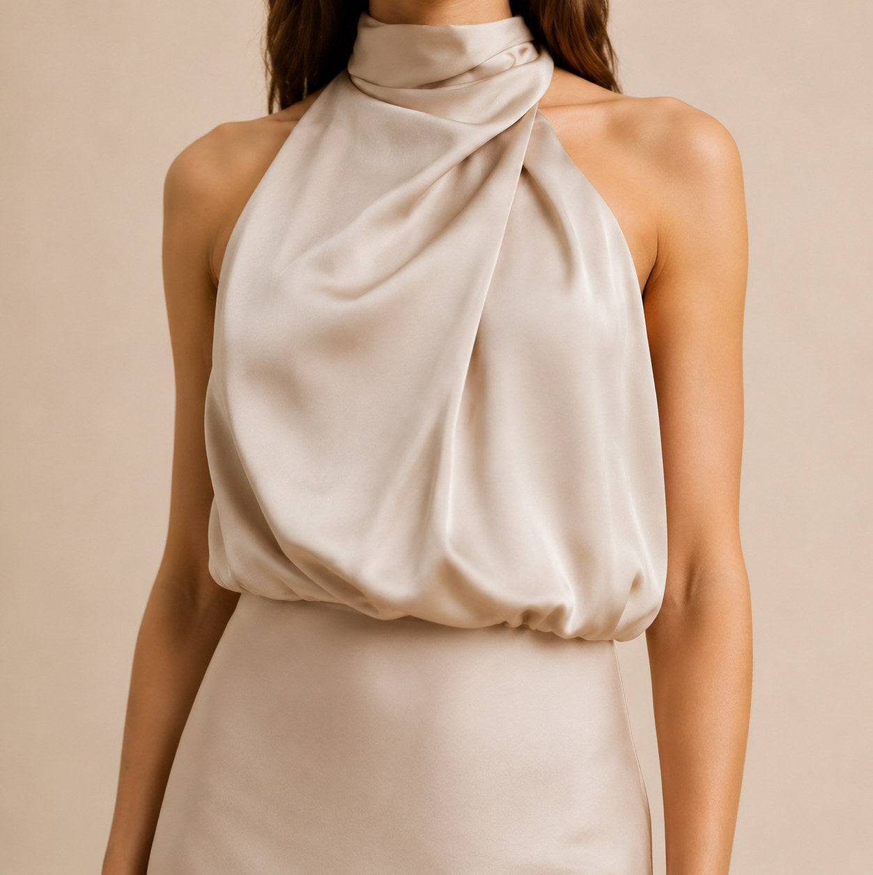 Satin High Neck Formal Maxi Dress
