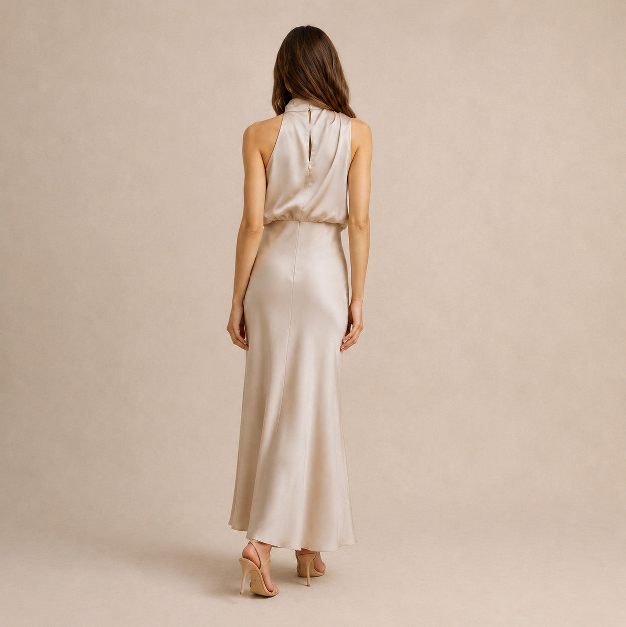 Satin High Neck Formal Maxi Dress