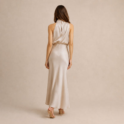 Satin High Neck Formal Maxi Dress