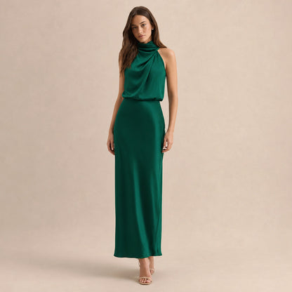 Satin High Neck Formal Maxi Dress