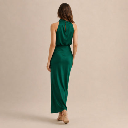 Satin High Neck Formal Maxi Dress