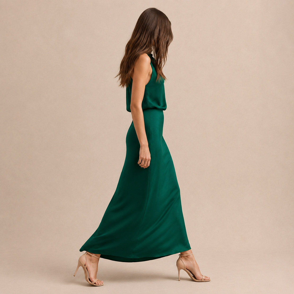 Satin High Neck Formal Maxi Dress