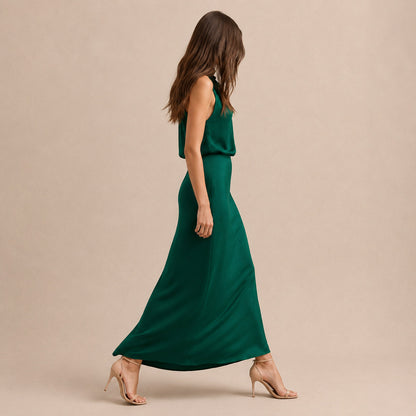 Satin High Neck Formal Maxi Dress