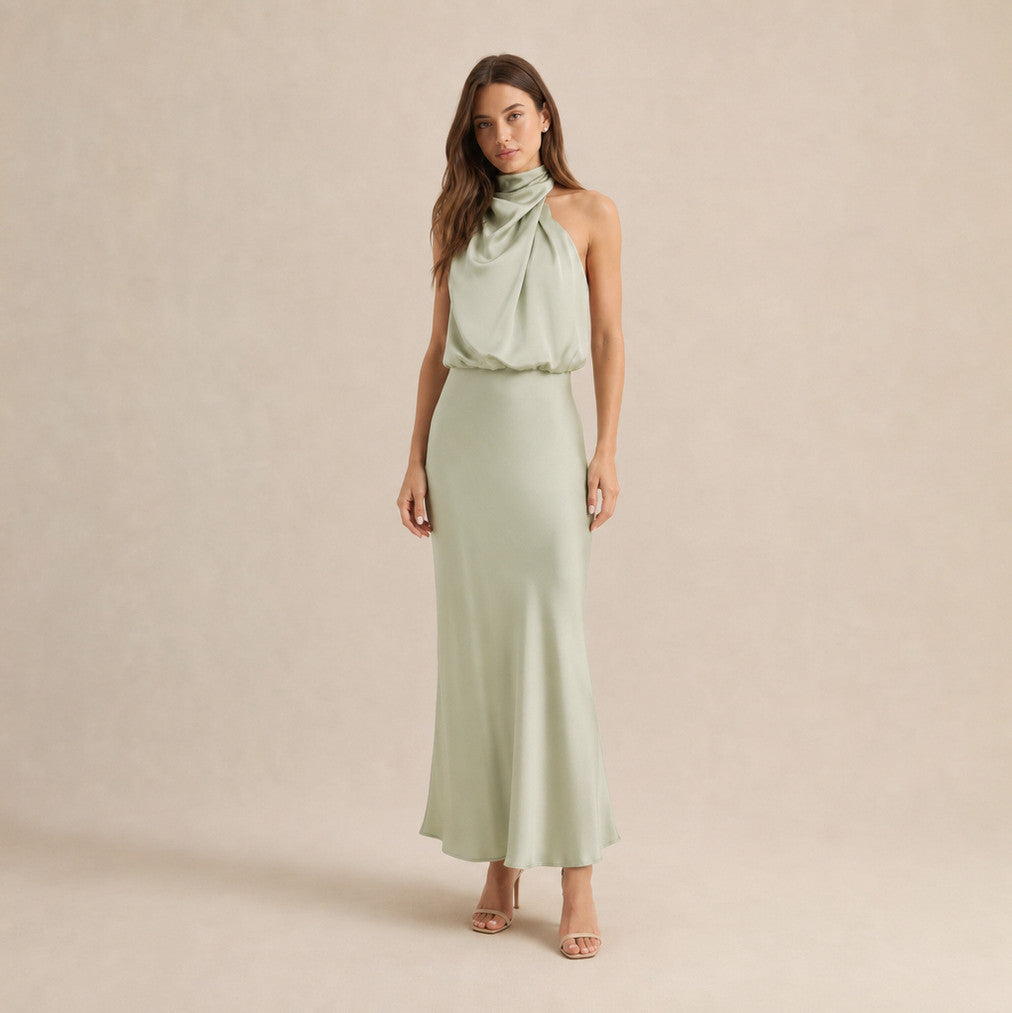 Satin High Neck Formal Maxi Dress