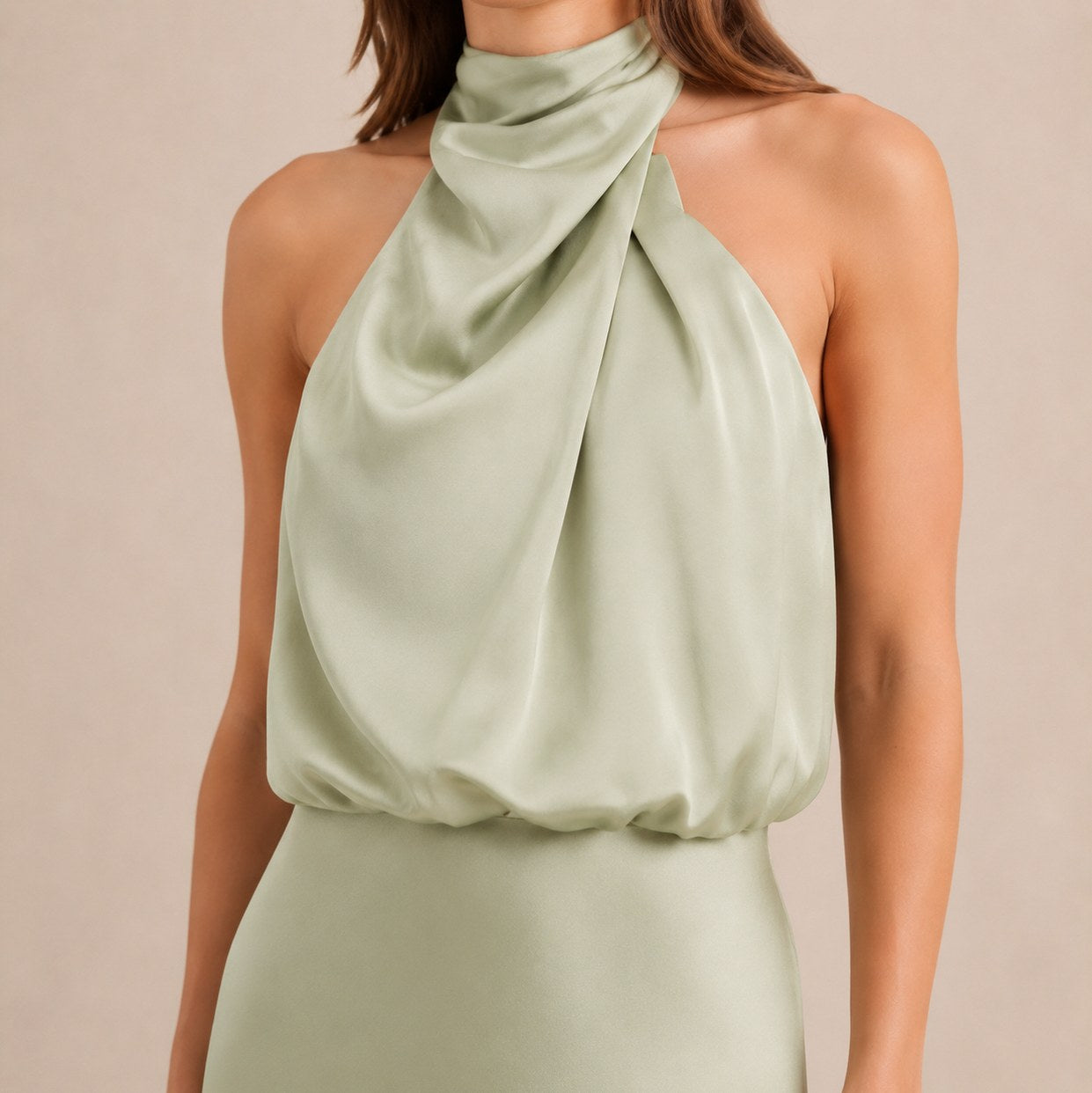 Satin High Neck Formal Maxi Dress