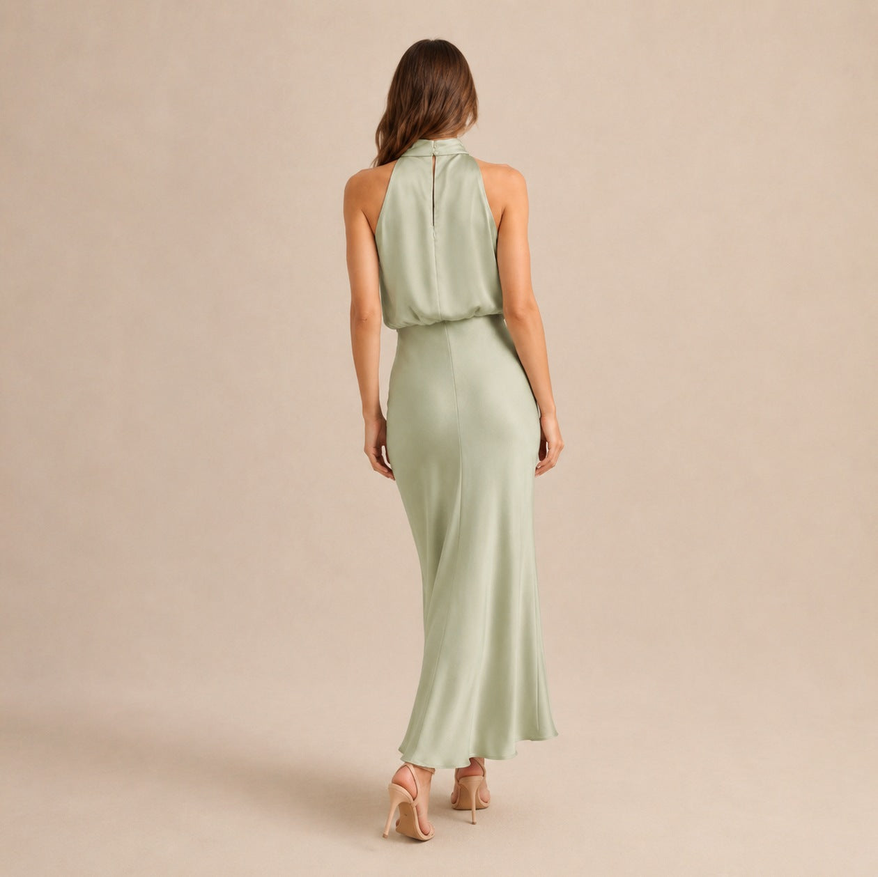 Satin High Neck Formal Maxi Dress