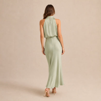 Satin High Neck Formal Maxi Dress