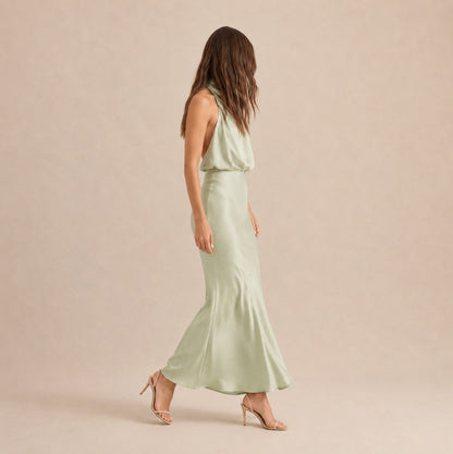 Satin High Neck Formal Maxi Dress