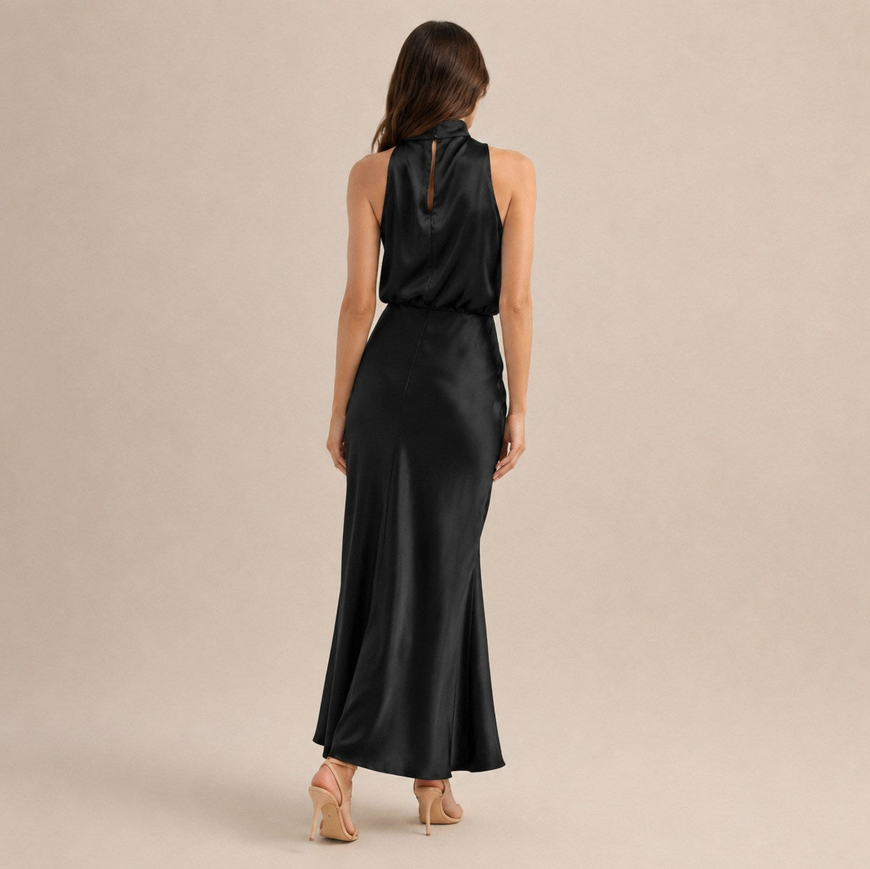Satin High Neck Formal Maxi Dress