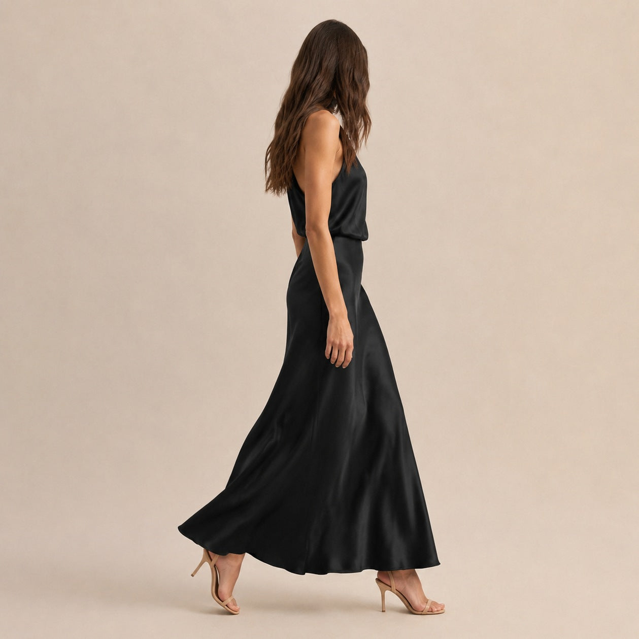 Satin High Neck Formal Maxi Dress