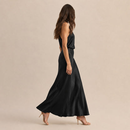 Satin High Neck Formal Maxi Dress