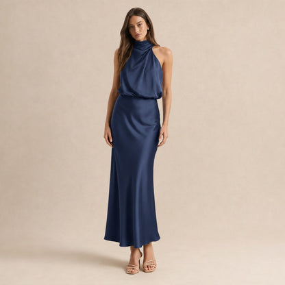 Satin High Neck Formal Maxi Dress