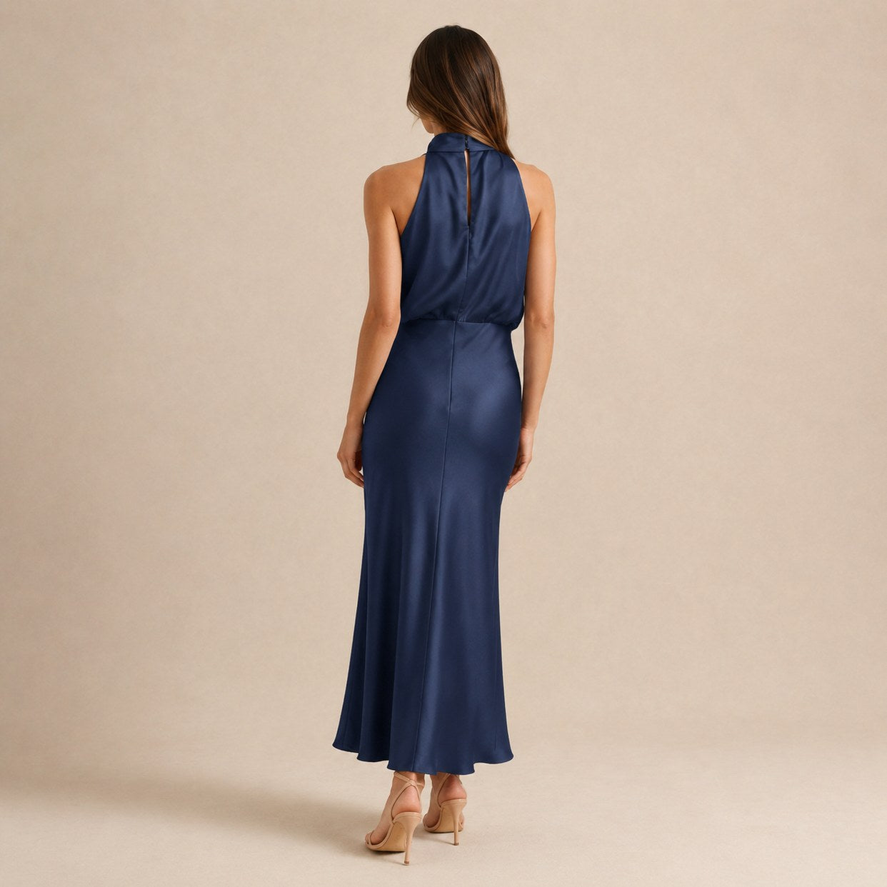 Satin High Neck Formal Maxi Dress