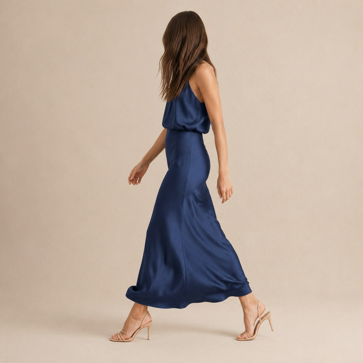 Satin High Neck Formal Maxi Dress