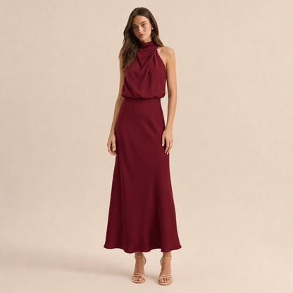 Satin High Neck Formal Maxi Dress