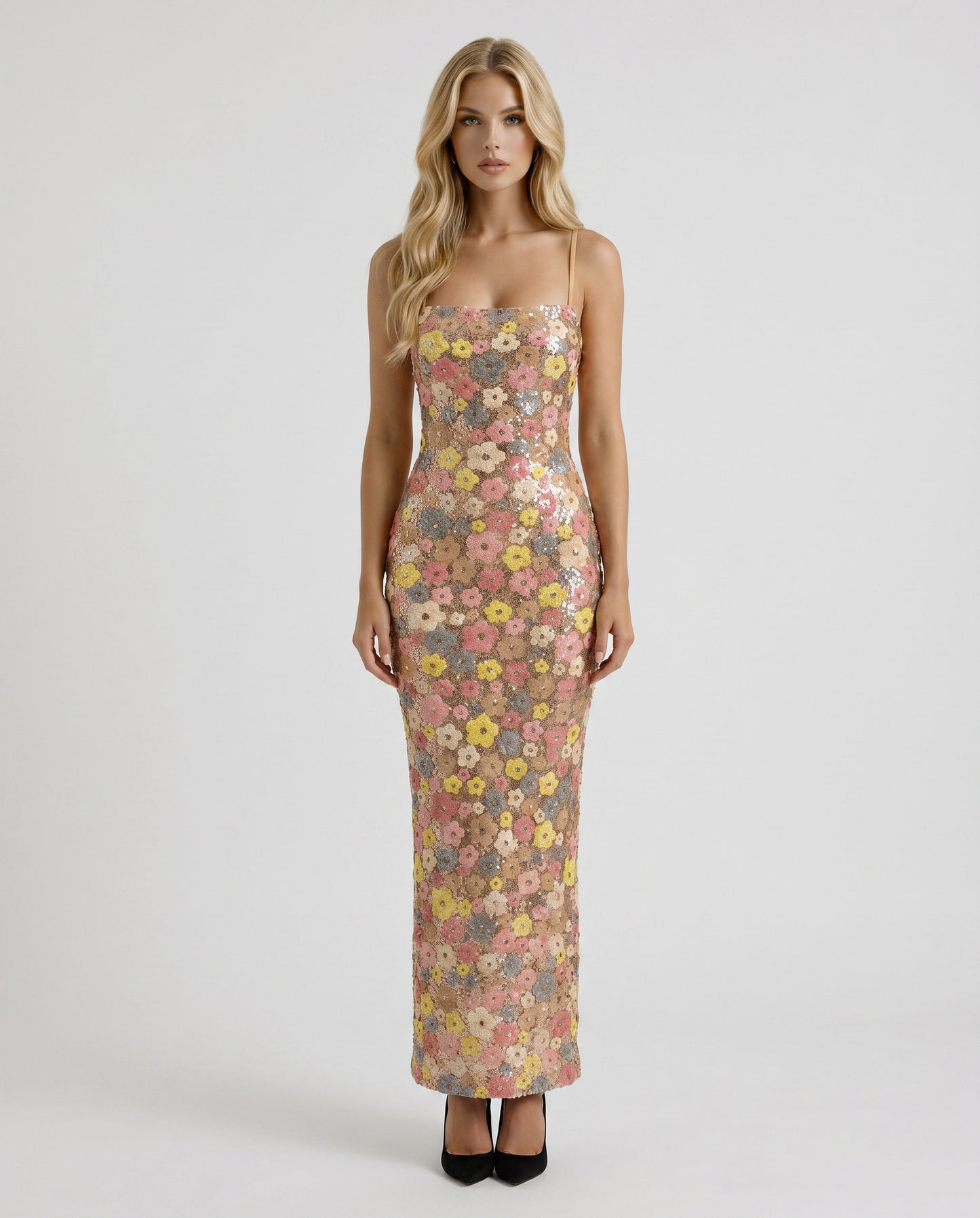 Sequin Floral Column Maxi Dress