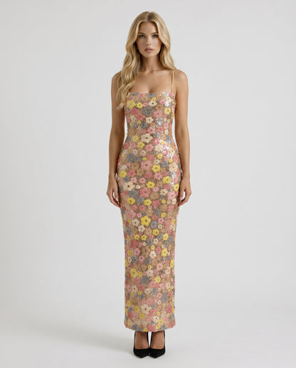 Sequin Floral Column Maxi Dress