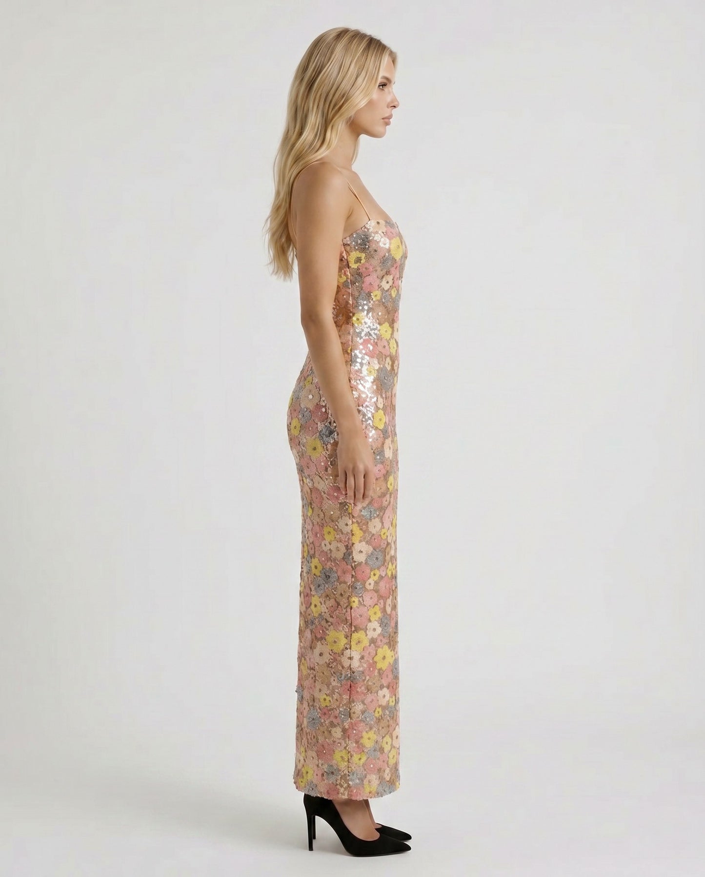 Sequin Floral Column Maxi Dress