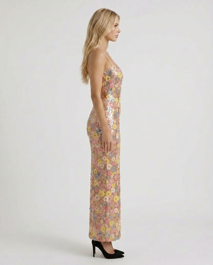 Sequin Floral Column Maxi Dress