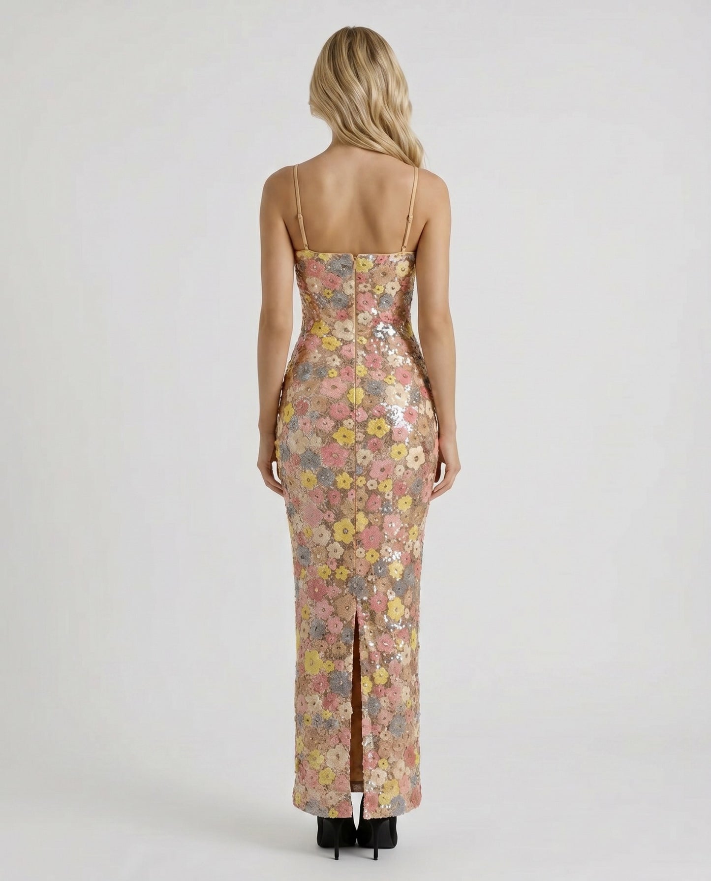 Sequin Floral Column Maxi Dress