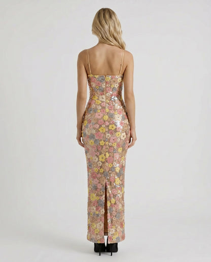 Sequin Floral Column Maxi Dress