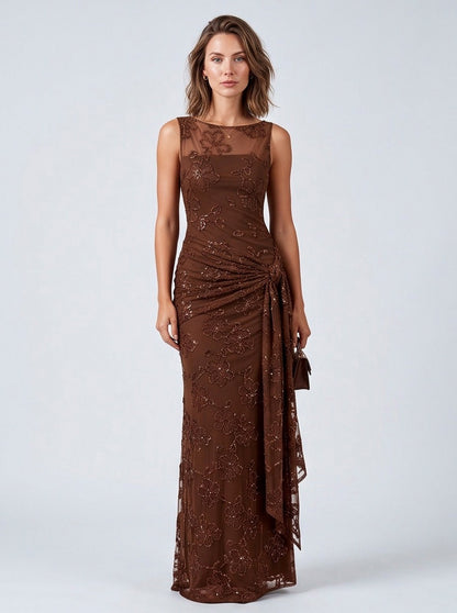 Sequin Floral Draped Maxi Dress