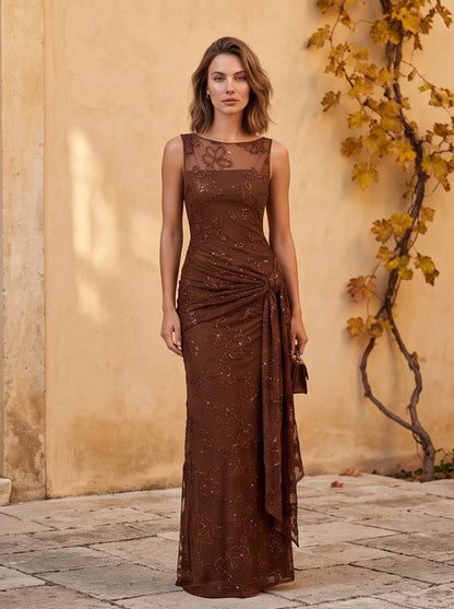 Sequin Floral Draped Maxi Dress