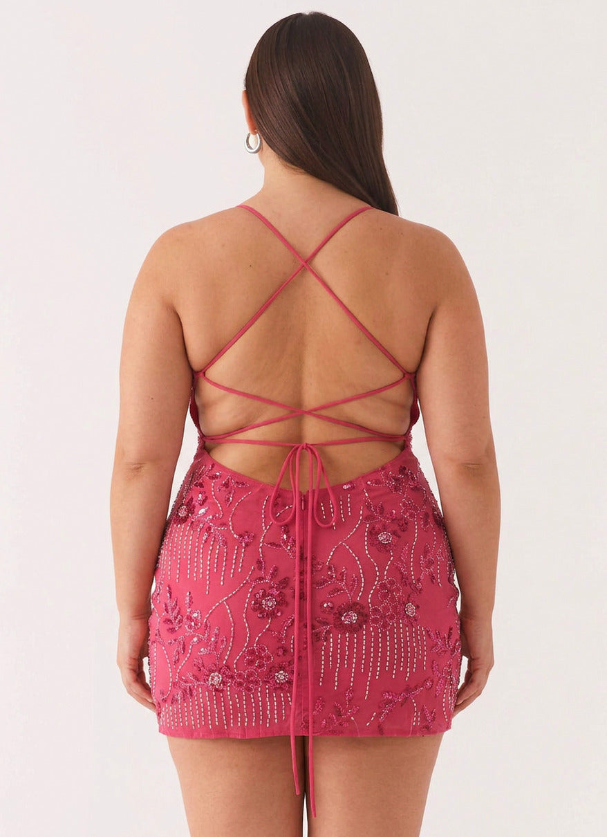 Sequin Halter Sweetheart Mini Dress
