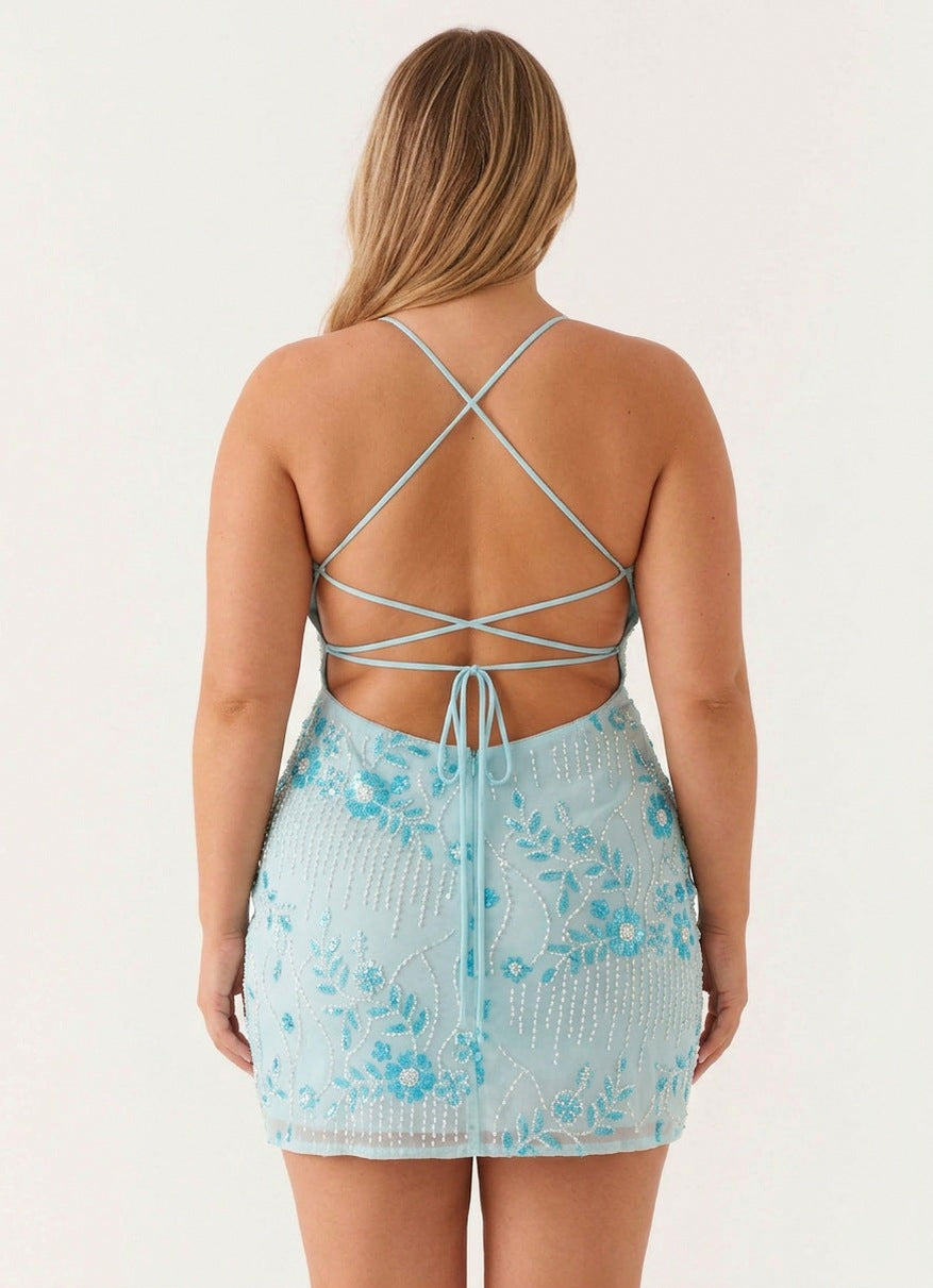 Sequin Halter Sweetheart Mini Dress