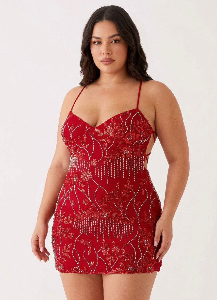 Sequin Halter Sweetheart Mini Dress