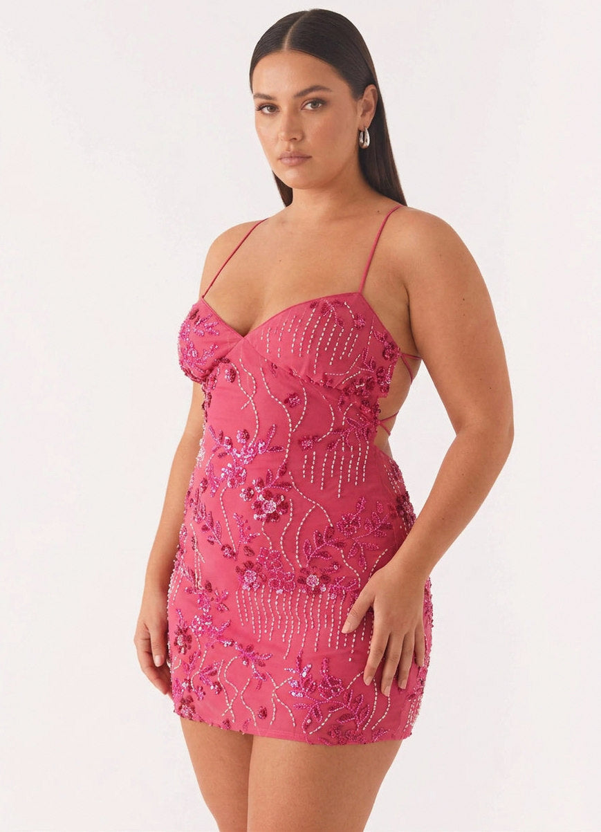 Sequin Halter Sweetheart Mini Dress