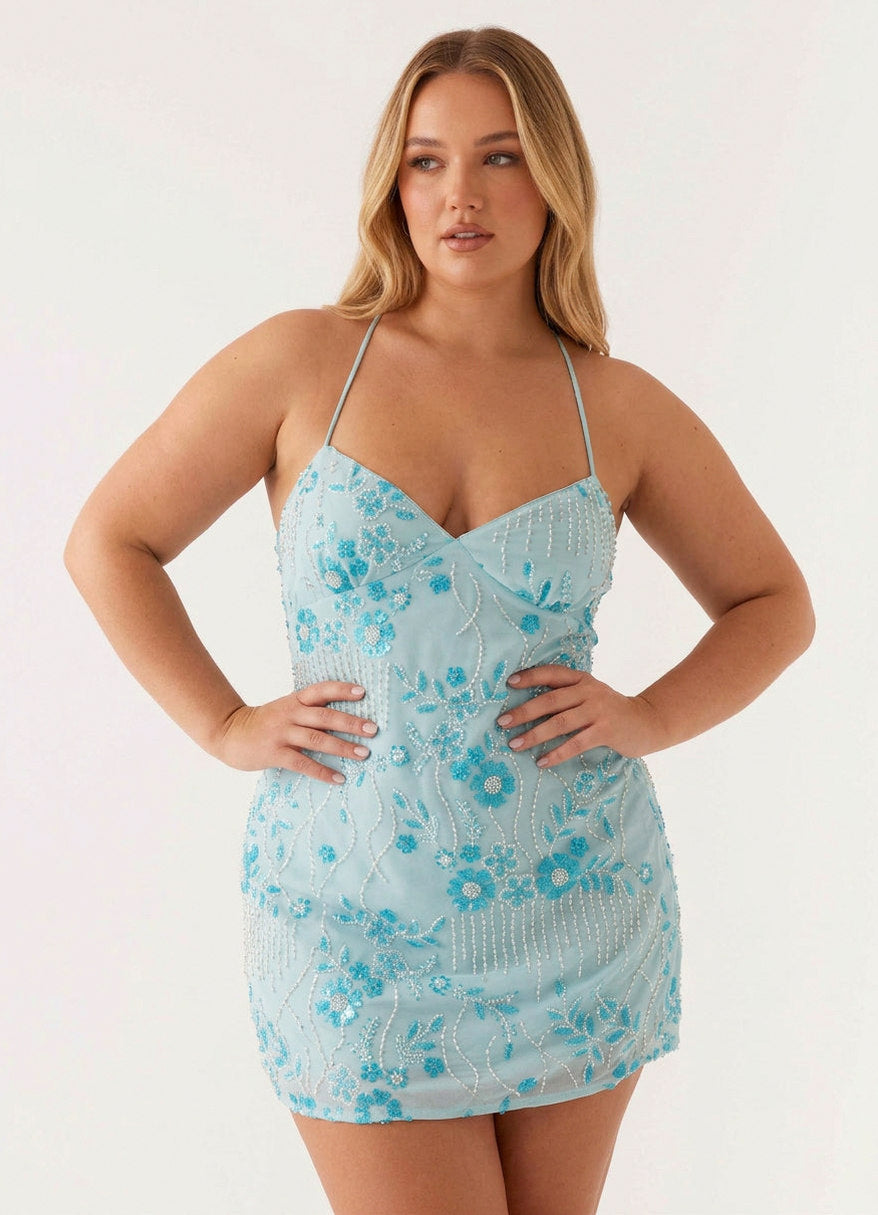 Sequin Halter Sweetheart Mini Dress