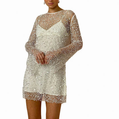 Sequin Mesh Long Sleeve Mini Dress