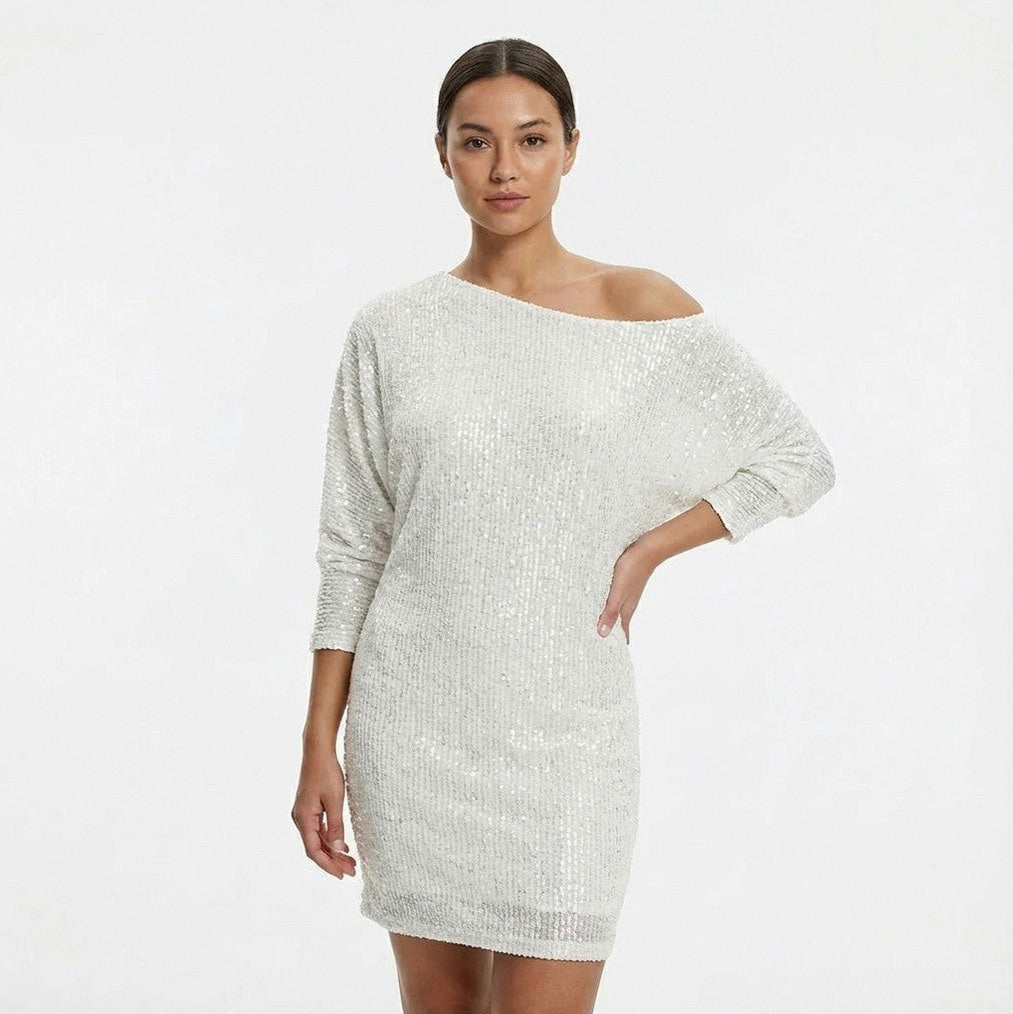 Sequin 3/4 Sleeve Off Shoulder Mini Dress