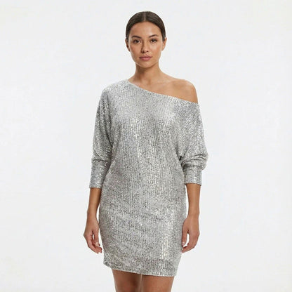 Sequin 3/4 Sleeve Off Shoulder Mini Dress