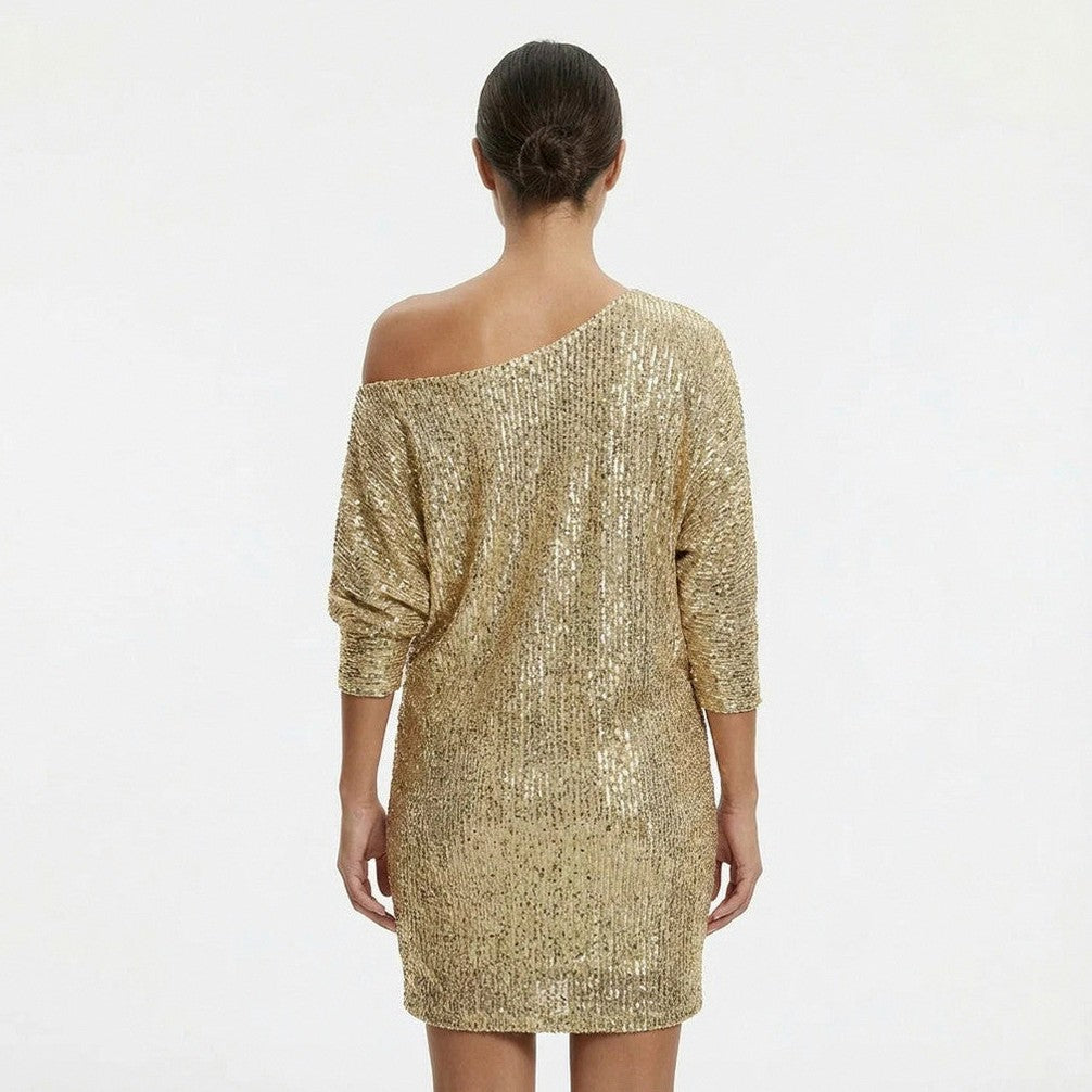 Sequin 3/4 Sleeve Off Shoulder Mini Dress
