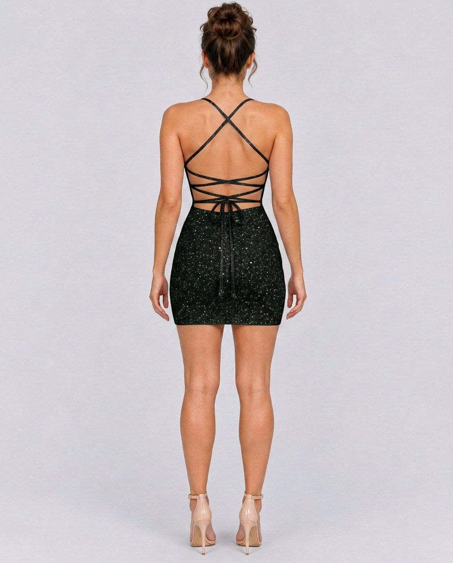 Sequin Scoop Neck Fitted Mini Dress