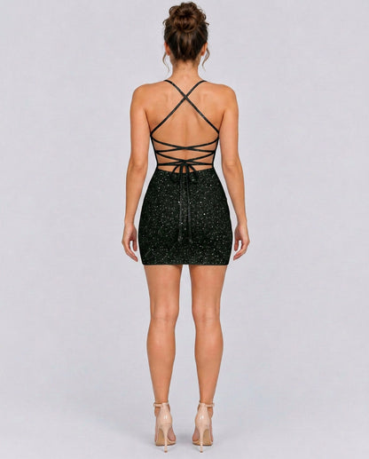 Sequin Scoop Neck Fitted Mini Dress