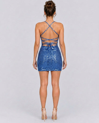 Sequin Scoop Neck Fitted Mini Dress